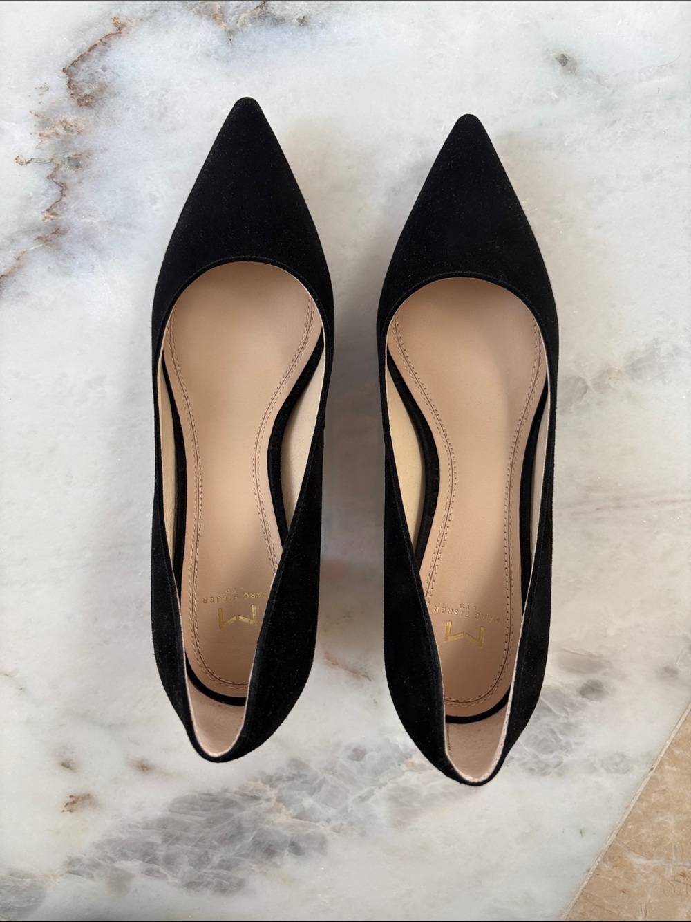 Marc Fisher Black Pointed Suede Flats
